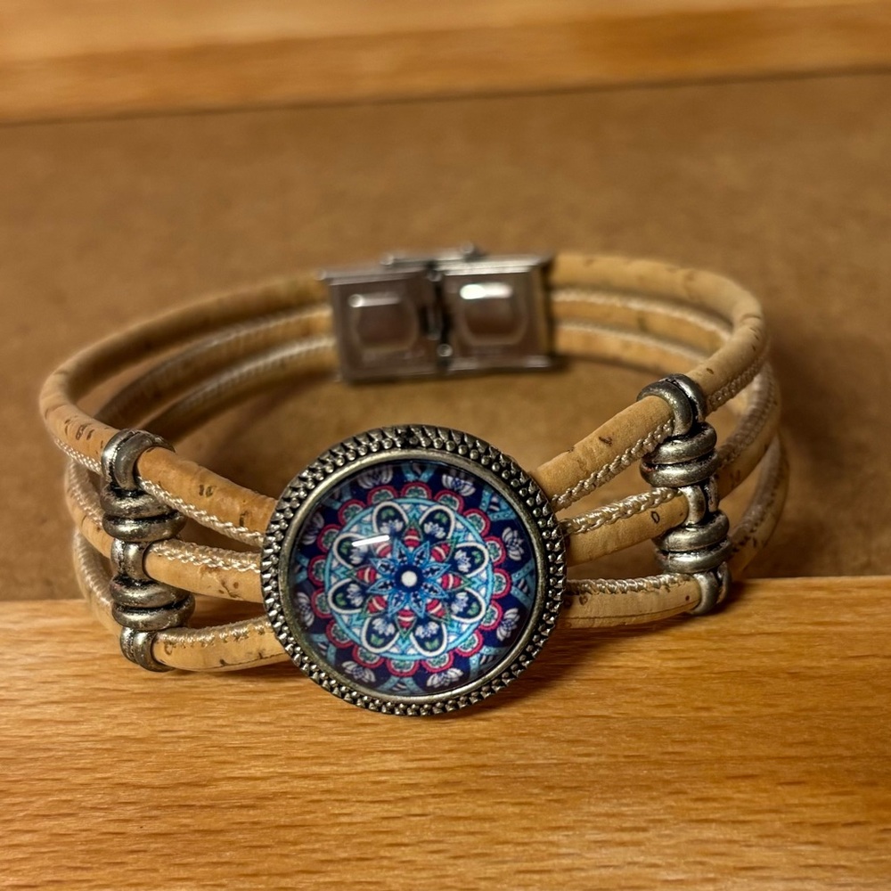 Bohemian Mandala Bracelet with Tan Bands